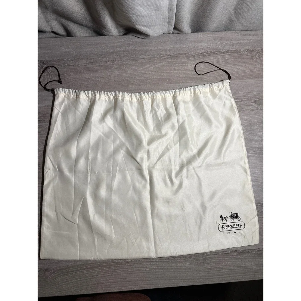 Coach Large Cream White Satin Drawstring Dust Bag Logo Storage Cover Designer